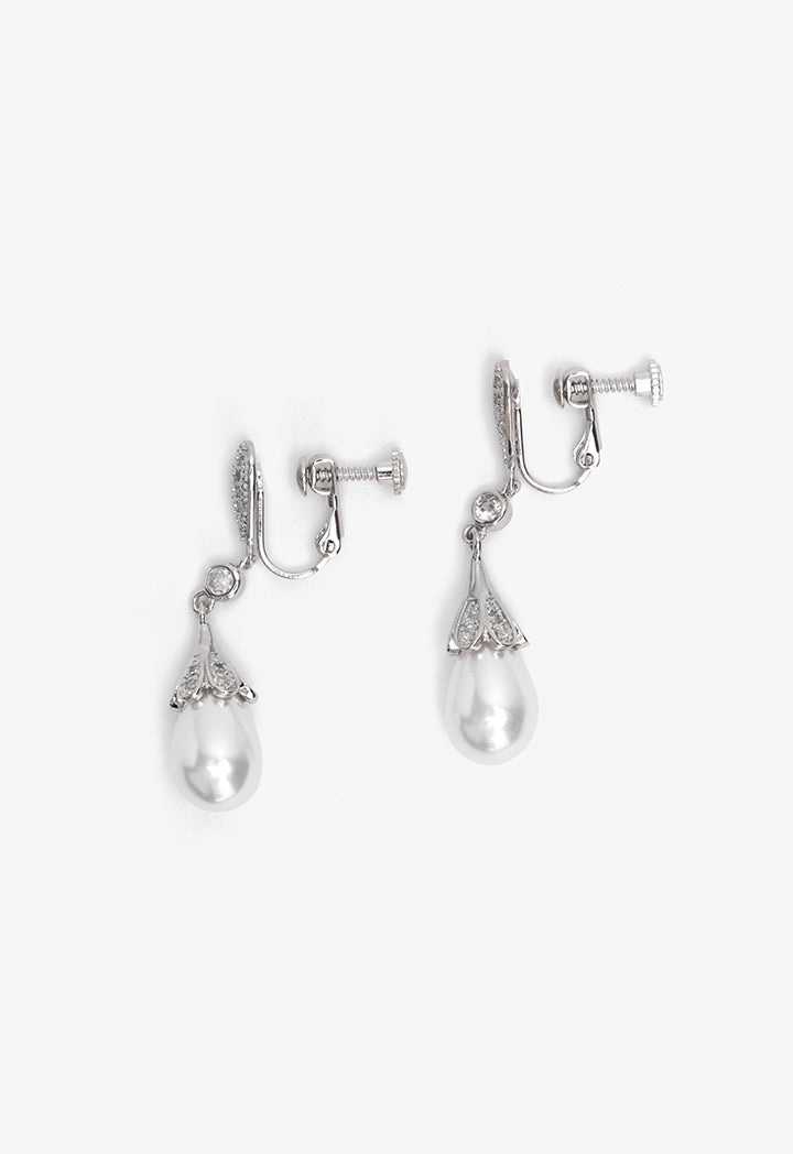 Choice Crystal Embellished Faux Pearls Drop Earrings Silver