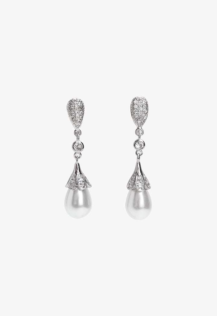 Choice Crystal Embellished Faux Pearls Drop Earrings Silver