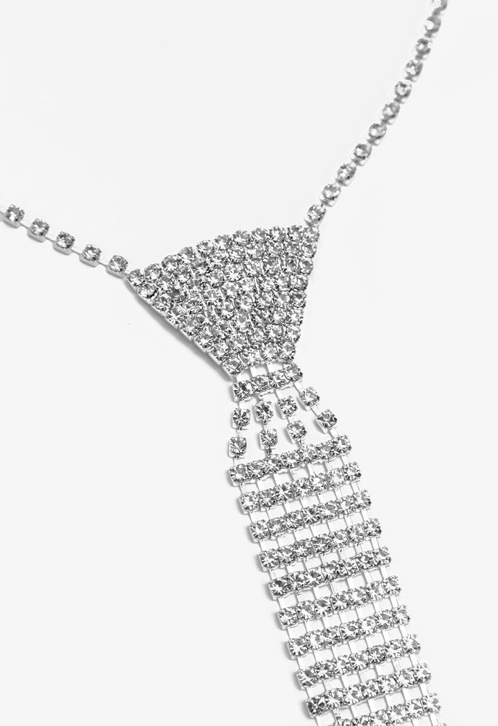 Choice Crystal Encrusted Mesh Tie Silver