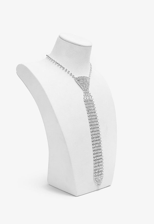 Choice Crystal Encrusted Mesh Tie Silver