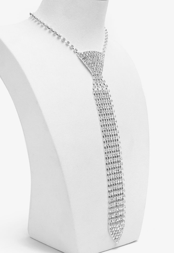 Choice Crystal Encrusted Mesh Tie Silver