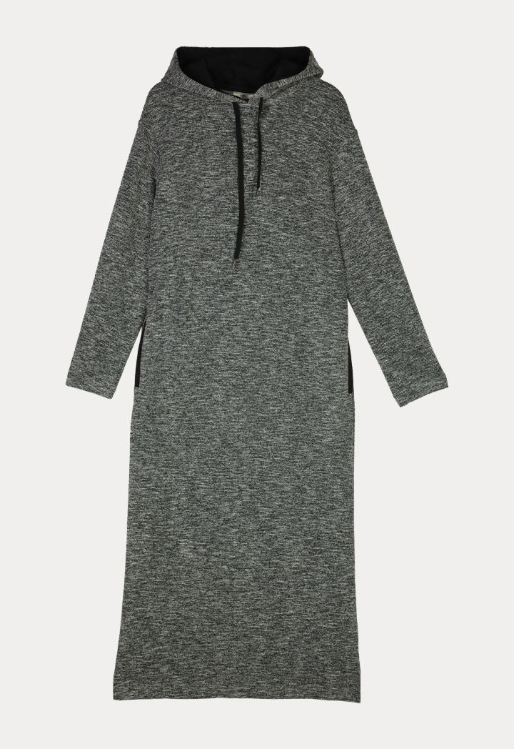 Choice Melange Stretch Ribbed Knit Hoodie Dress Black