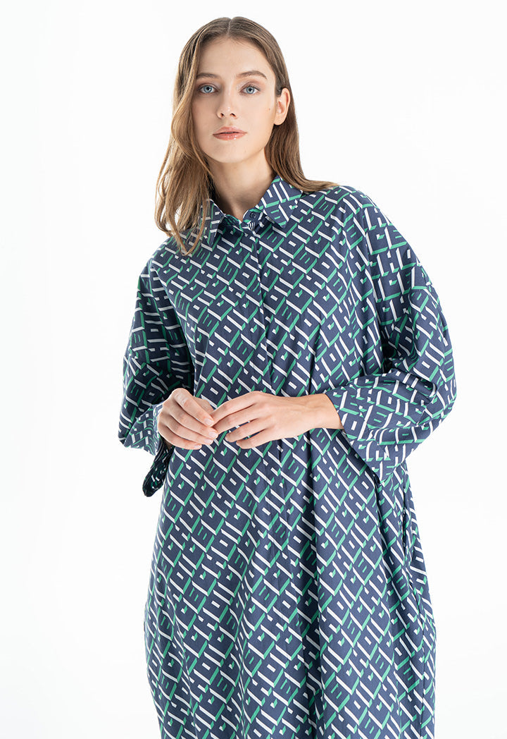 Choice Letter Printed Maxi Shirt Dress Navy