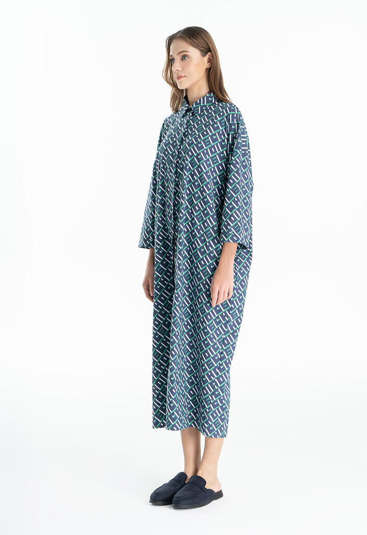 Choice Letter Printed Maxi Shirt Dress Navy