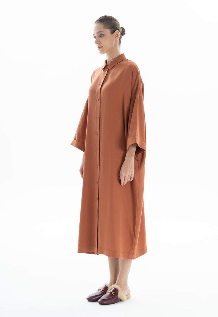 Choice Drop Shoulder Trendy Tone Dress Brown