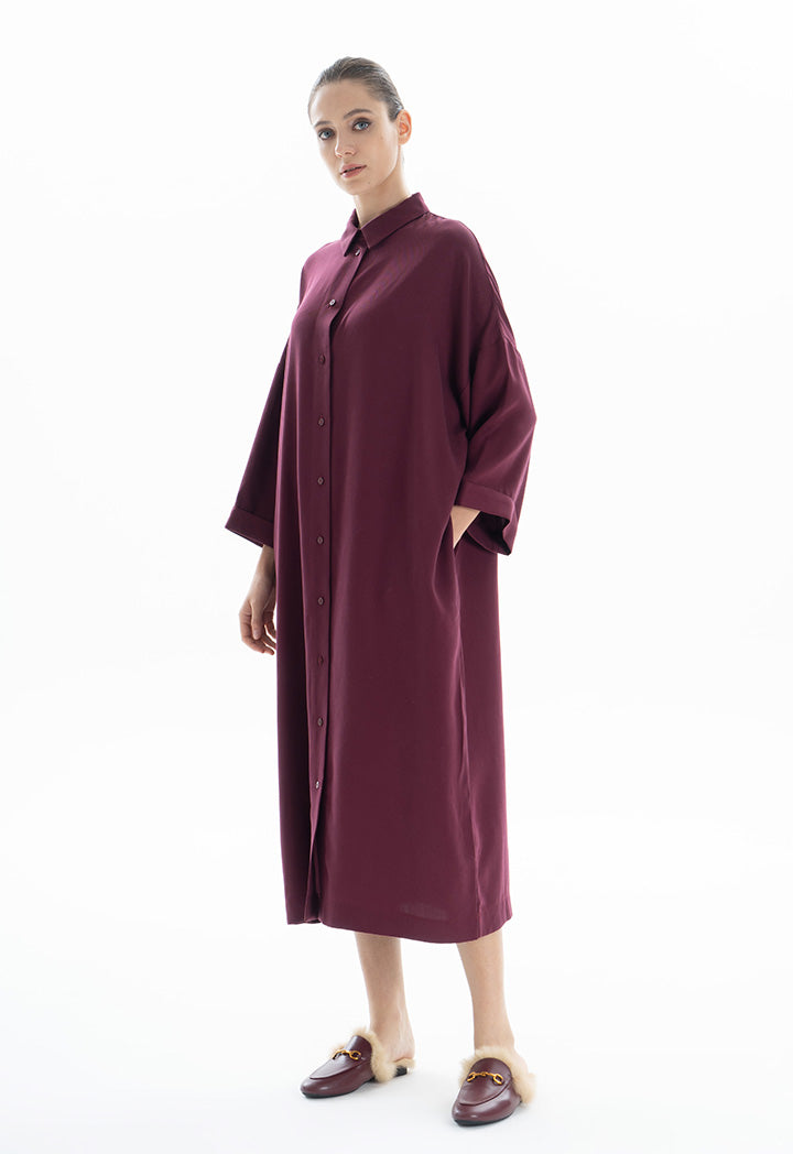 Choice Drop Shoulder Trendy Tone Dress Wine