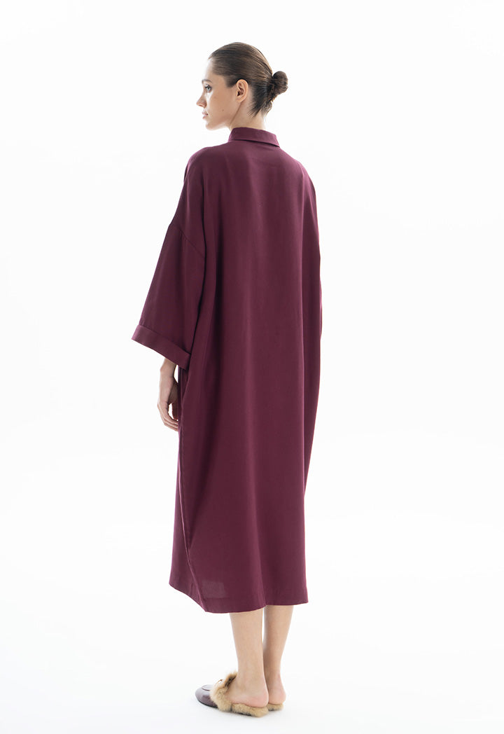 Choice Drop Shoulder Trendy Tone Dress Wine