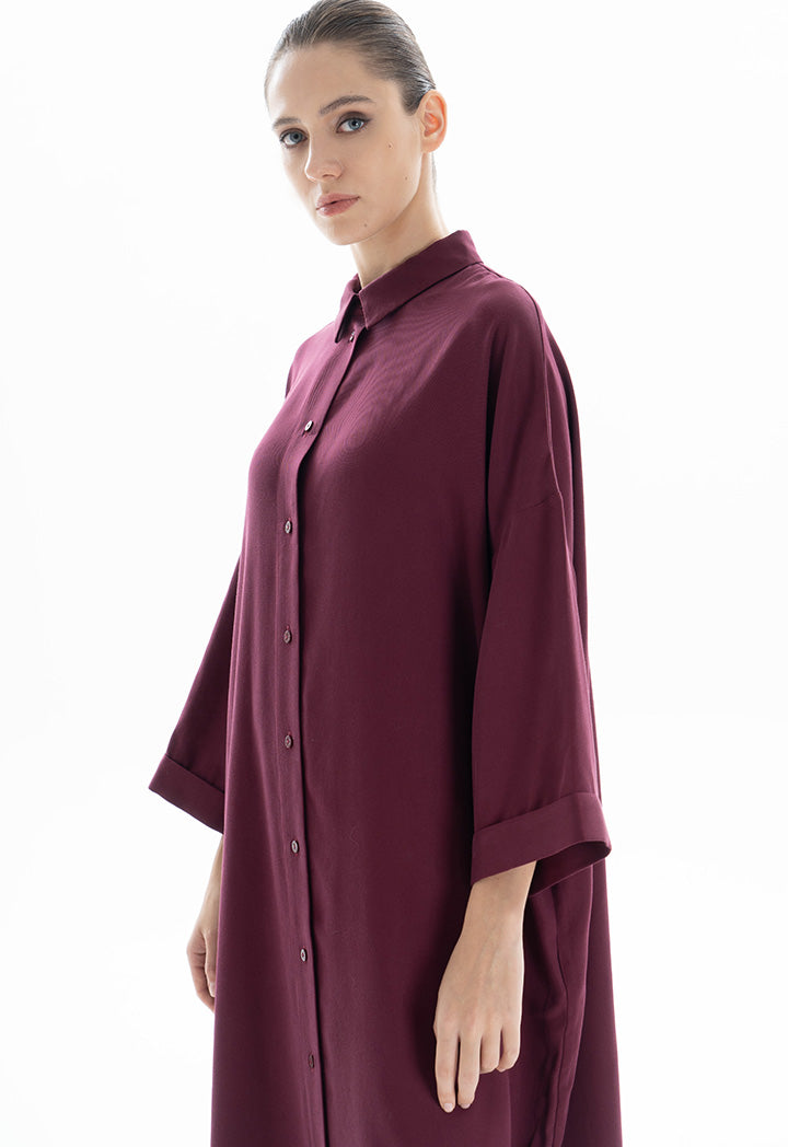 Choice Drop Shoulder Trendy Tone Dress Wine