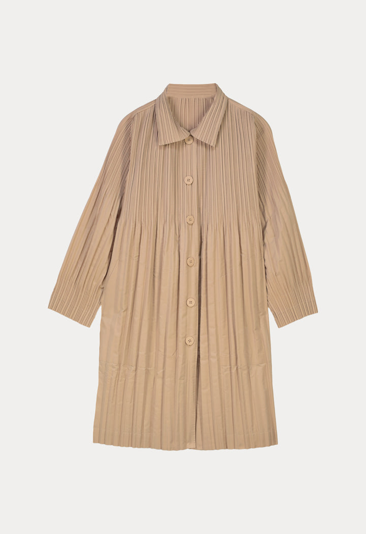 Choice Pleated Shirt Dress Beige