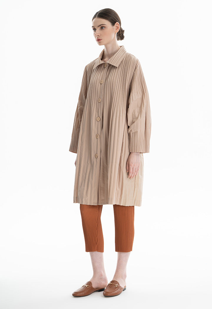 Choice Pleated Shirt Dress Beige