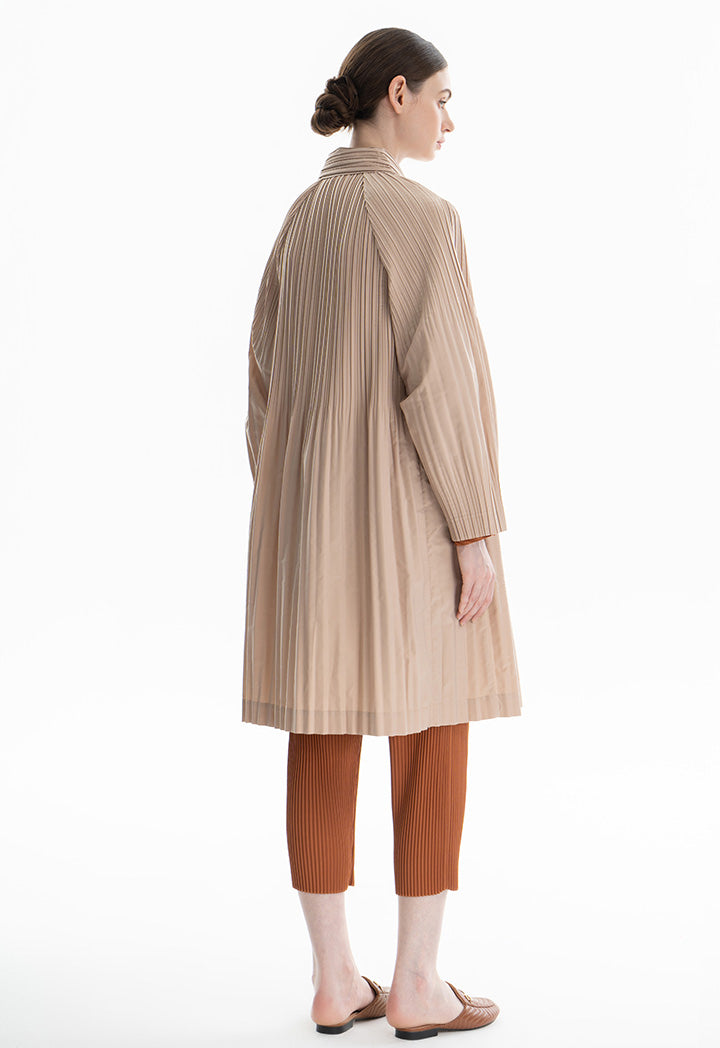 Choice Pleated Shirt Dress Beige