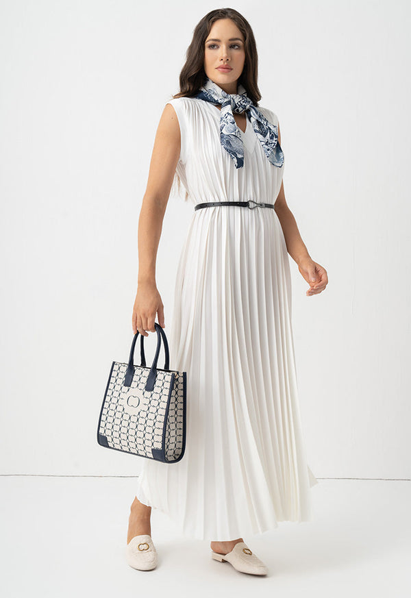 Choice Sleeveless Pleated Maxi Dress Off White