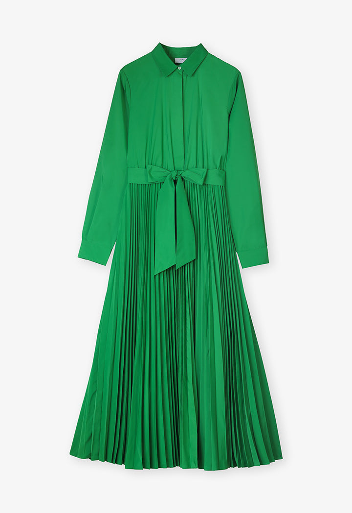 Choice Solid Half Button Maxi Dress Green