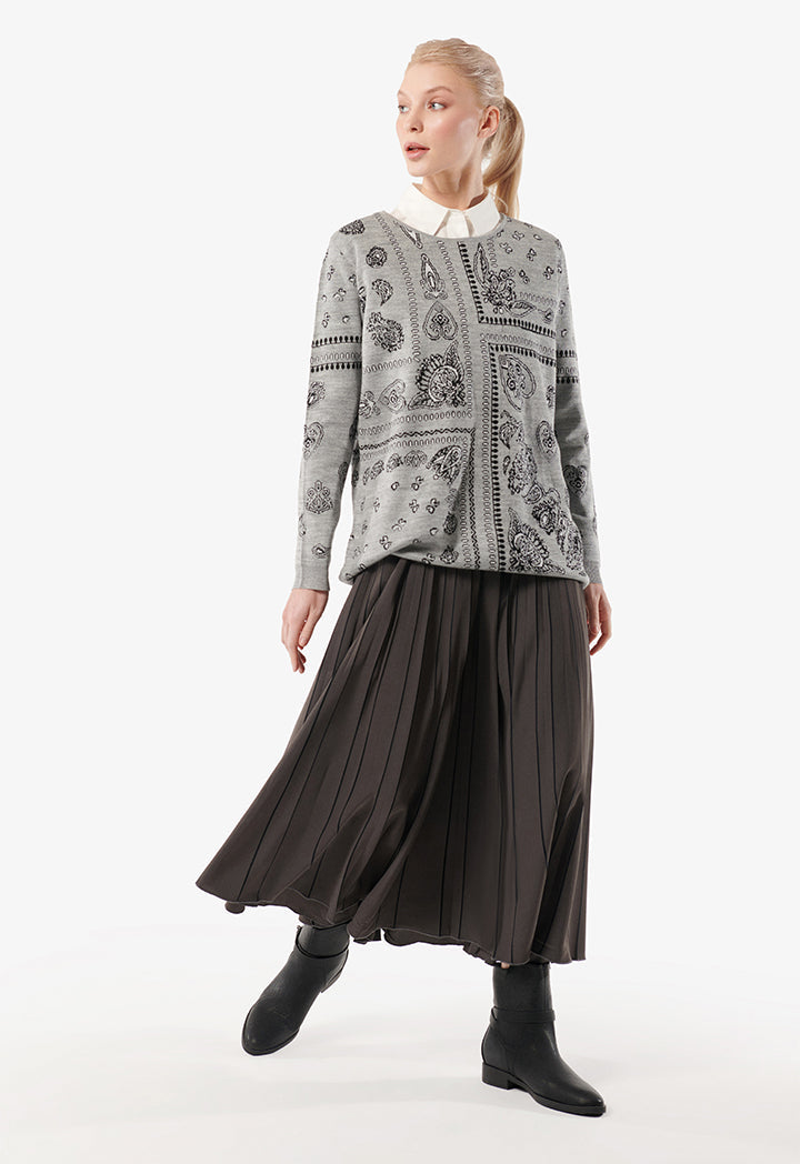 Choice Patterned Oversize Sweater Grey