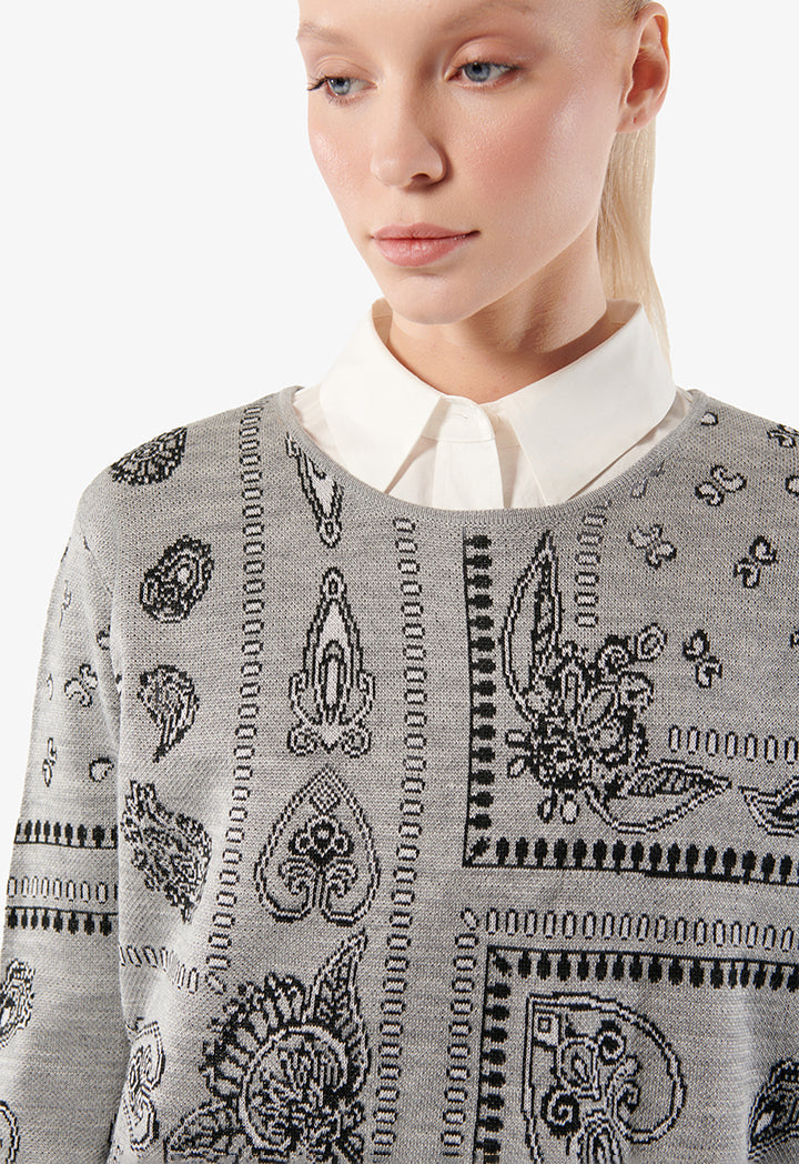 Choice Patterned Oversize Sweater Grey