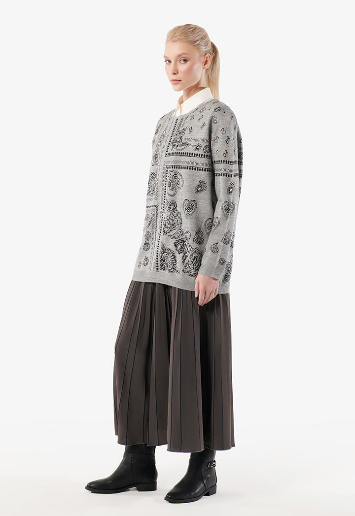 Choice Patterned Oversize Sweater Grey