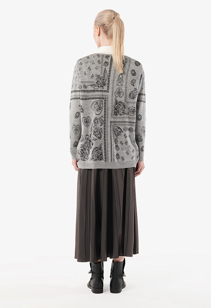 Choice Patterned Oversize Sweater Grey