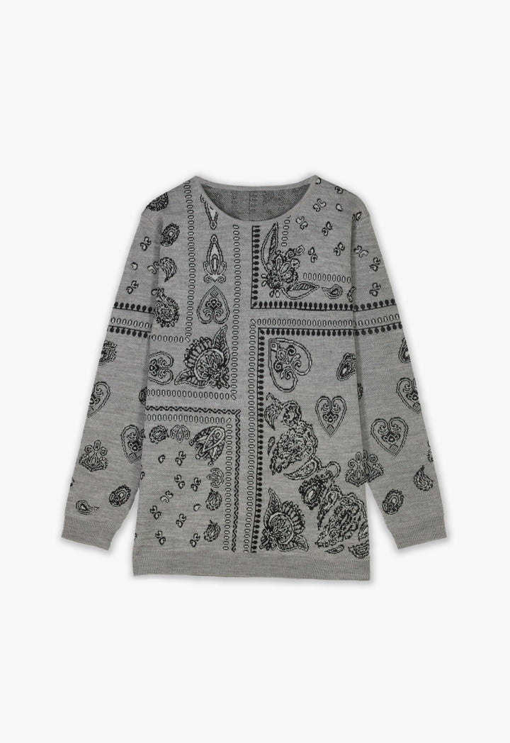 Choice Patterned Oversize Sweater Grey