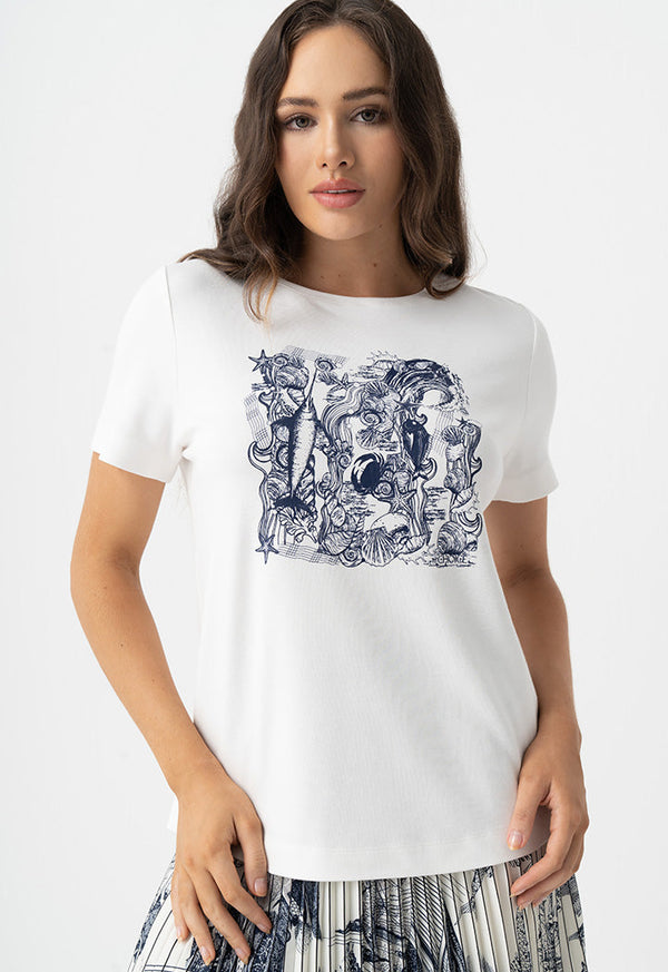 Choice Printed Motif Short Sleeves T-Shirt Off White