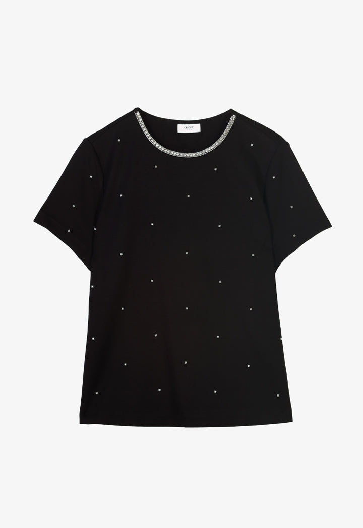 Choice Rhinestone Embellished T-Shirt Black