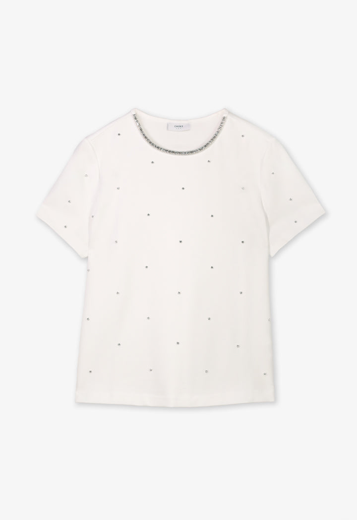 Choice Rhinestone Embellished T-Shirt Off White