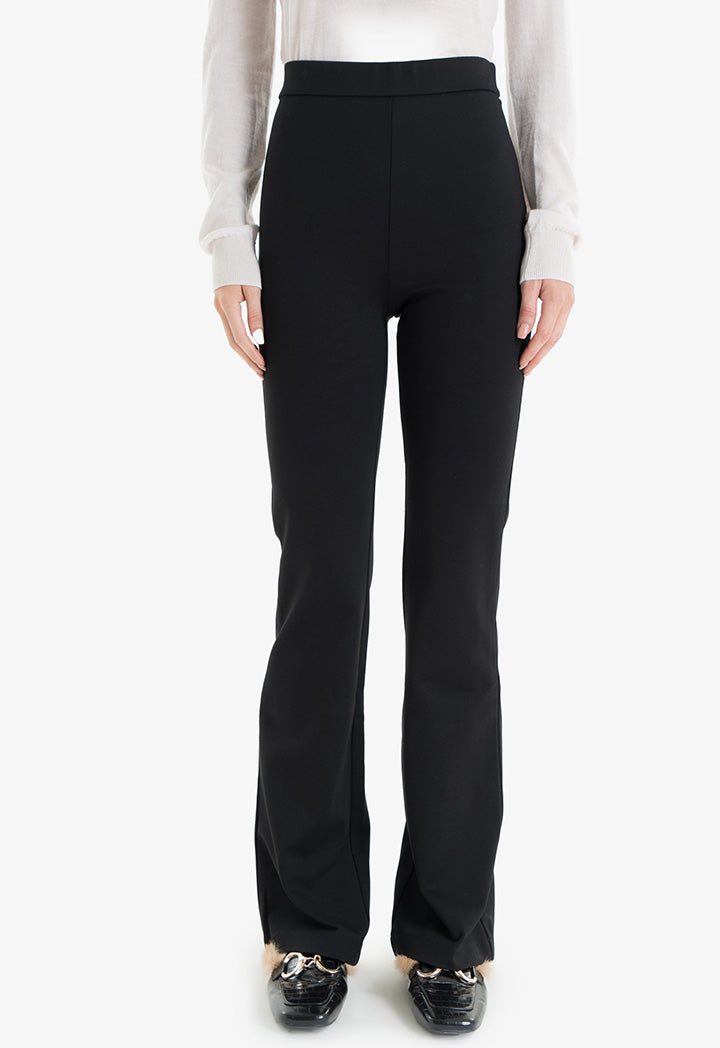 Choice Knitted Bell Bottom Solid Pants Black
