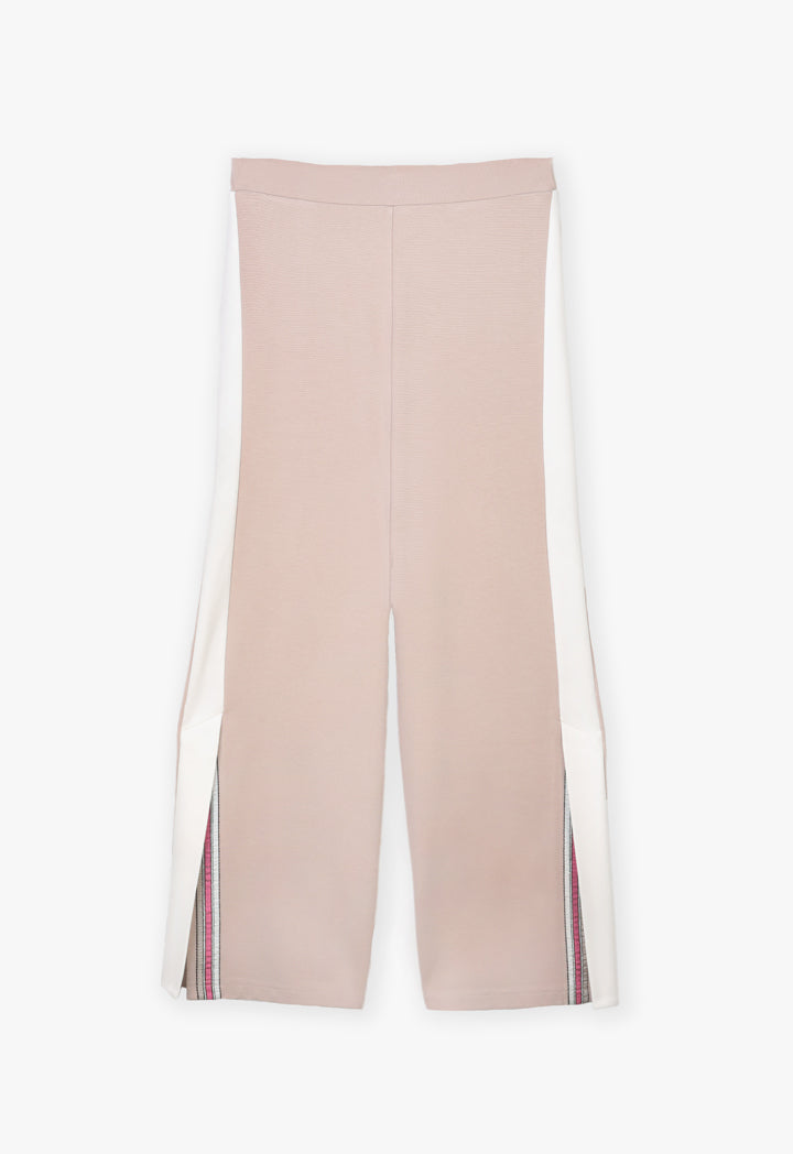 Choice Wide Leg Trouser With Side Slits Beige