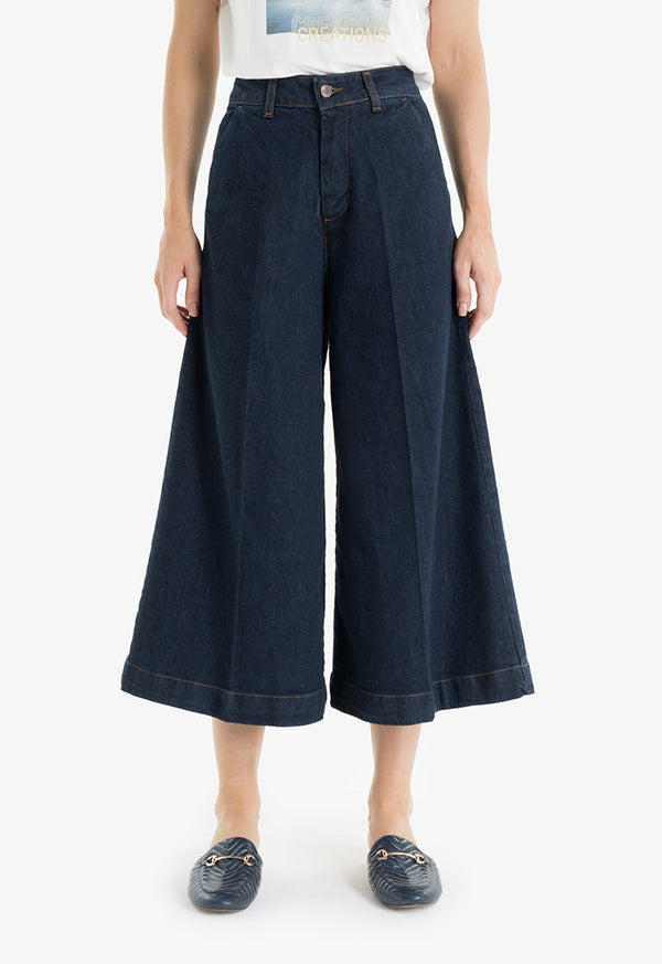 Choice Wide Leg Denim Trousers Navy