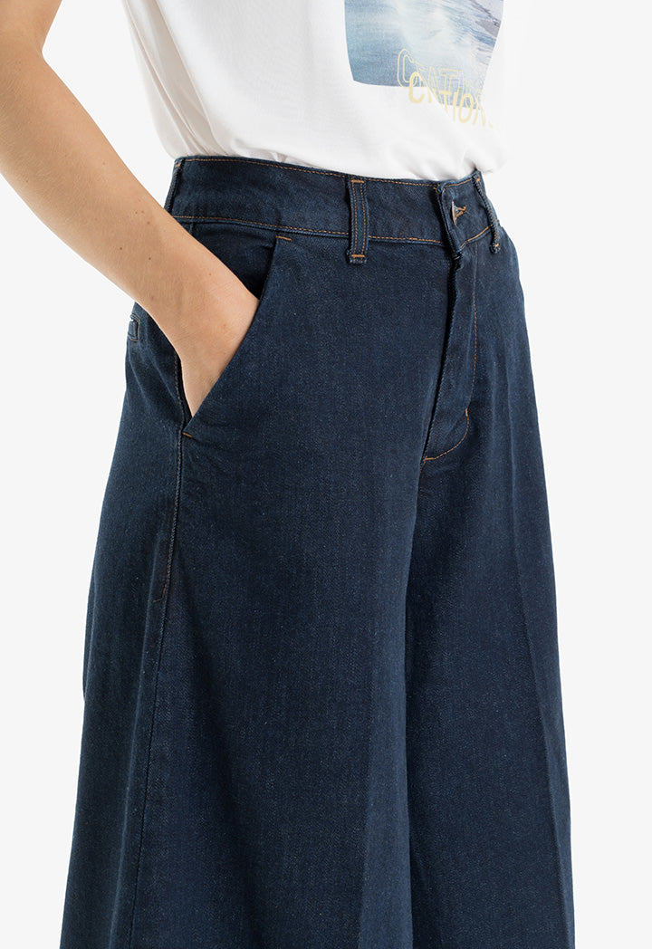 Choice Wide Leg Denim Trousers Navy