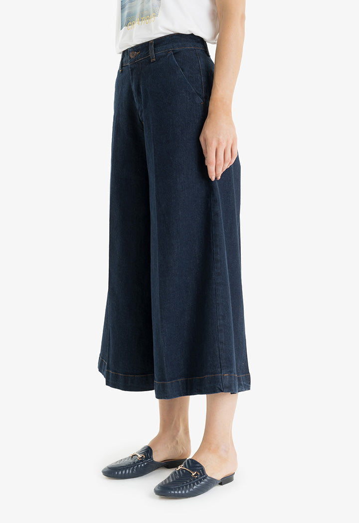 Choice Wide Leg Denim Trousers Navy