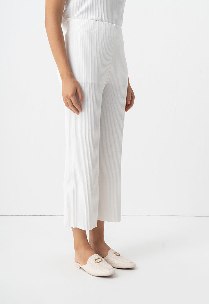 Choice Knitted Solid Straight Leg Trousers Off White