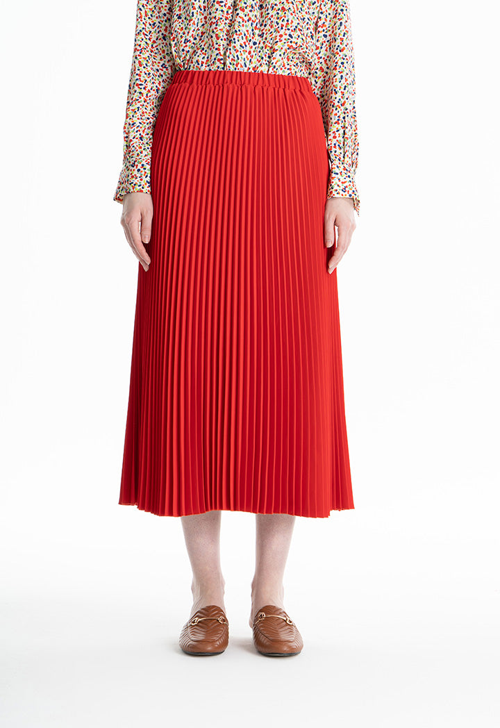 Choice Pin Pleated Maxi Solid Skirt Red