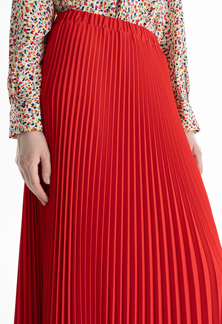 Choice Pin Pleated Maxi Solid Skirt Red