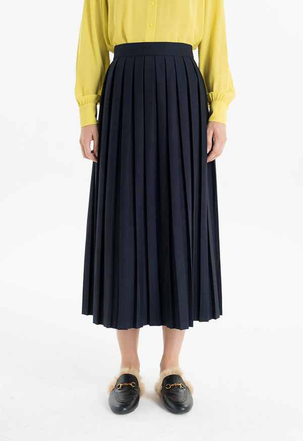 Choice Allover Pleated Midi Skirt Navy