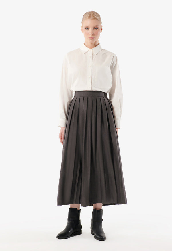 Choice Allover Pleated Midi Skirt Grey Melange