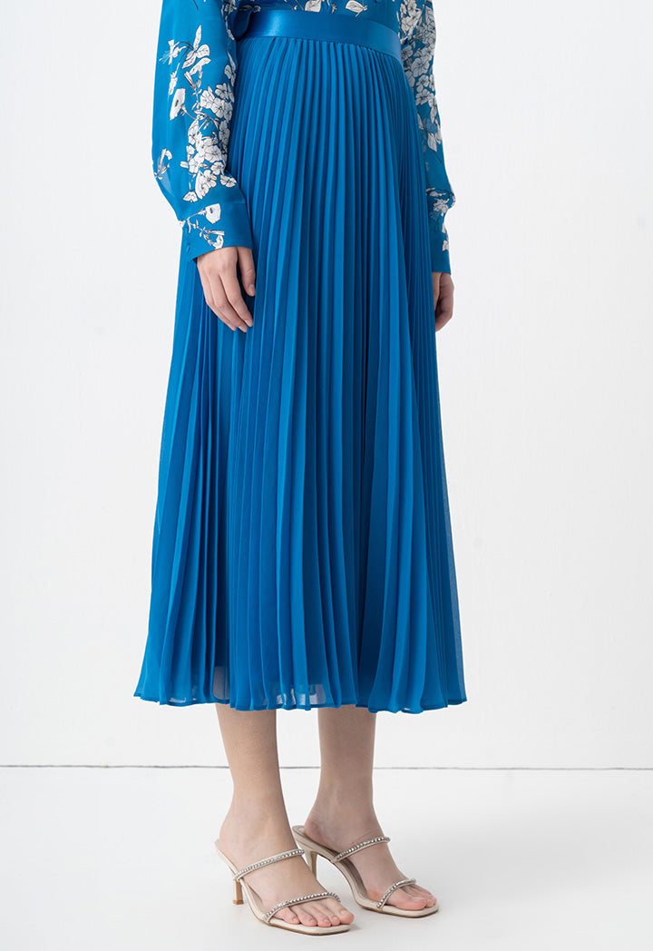 Choice Solid Pleated Maxi Skirt Blue