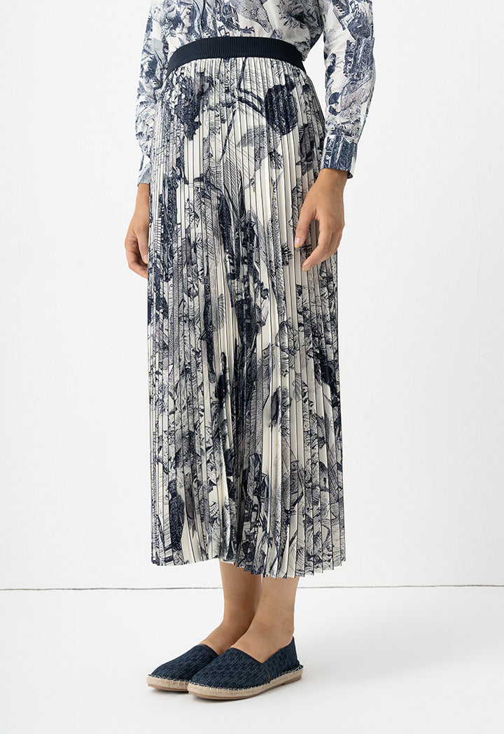 Choice Fish Printed Pleated Flared Skirt Print