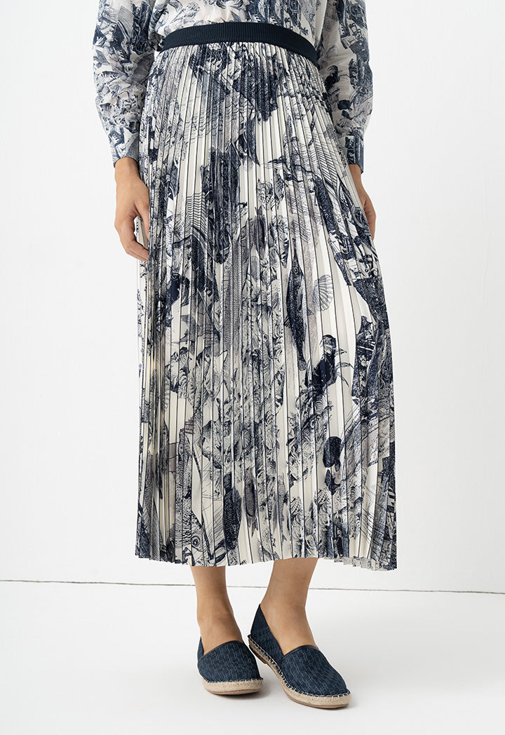 Choice Fish Printed Pleated Flared Skirt Print