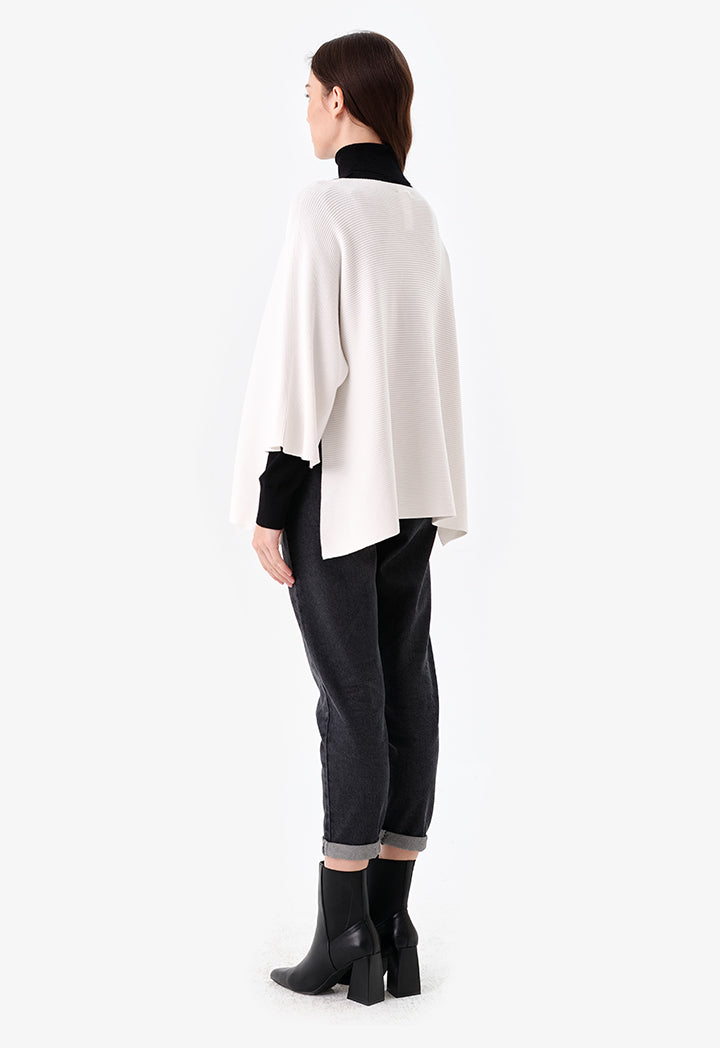 Choice Side Slit Textured Knitted Blouse Offwhite