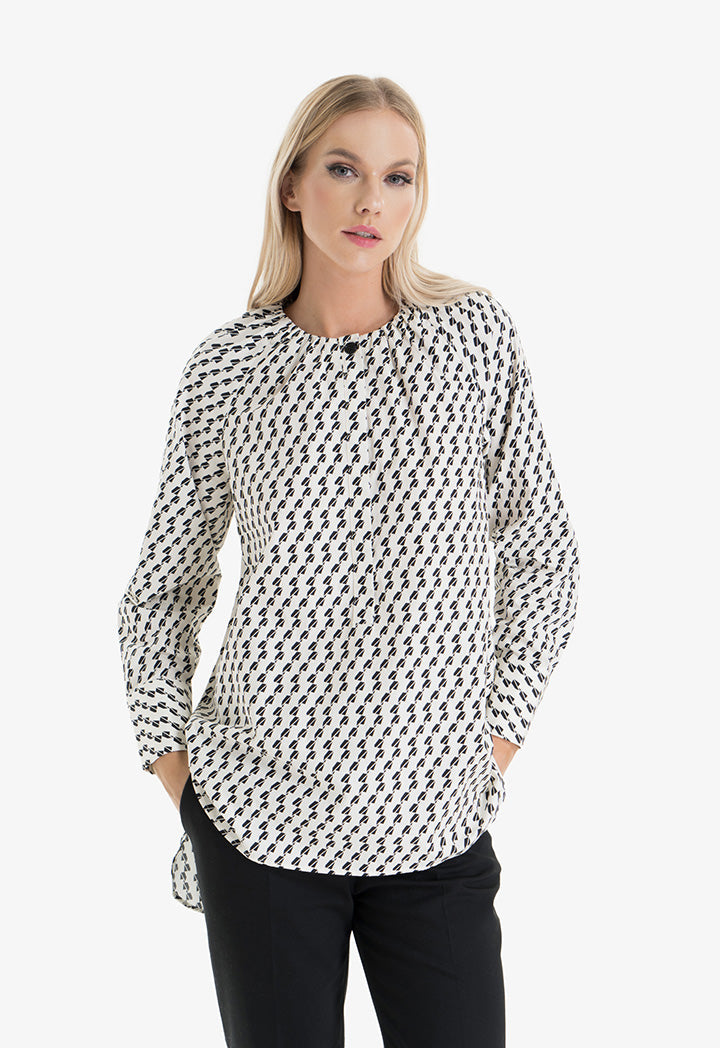 Choice Geometric Pattern Blouse Beige