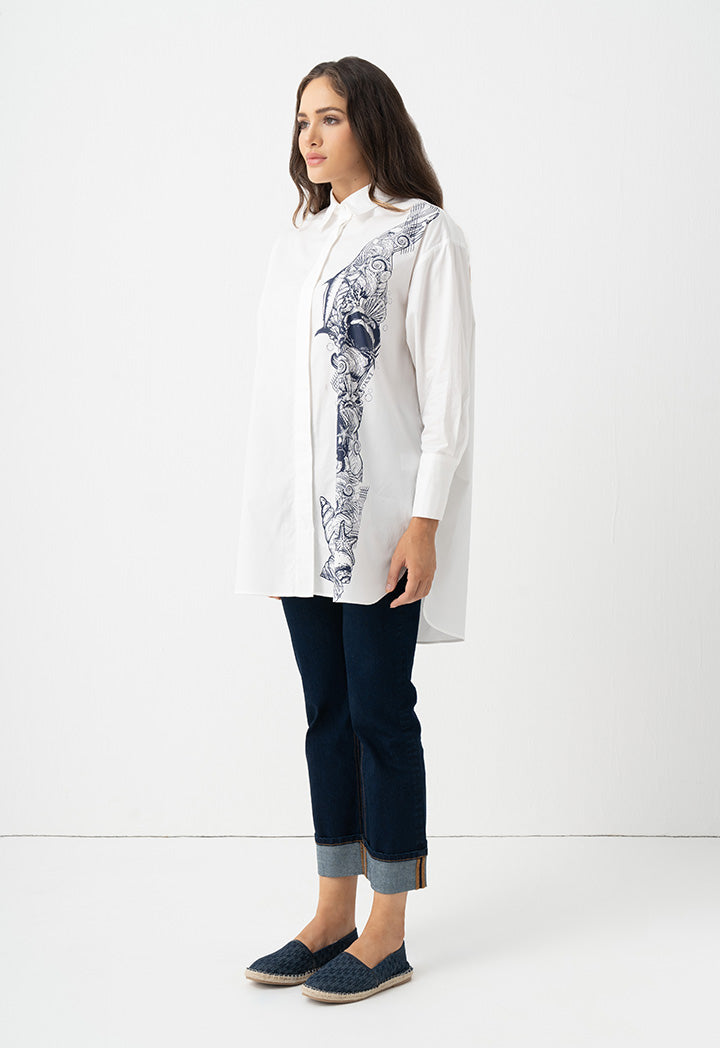 Choice Fish Printed Long Sleeves Shirt Off White