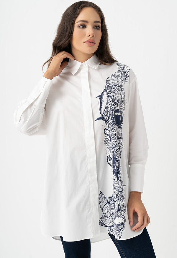 Choice Fish Printed Long Sleeves Shirt Off White