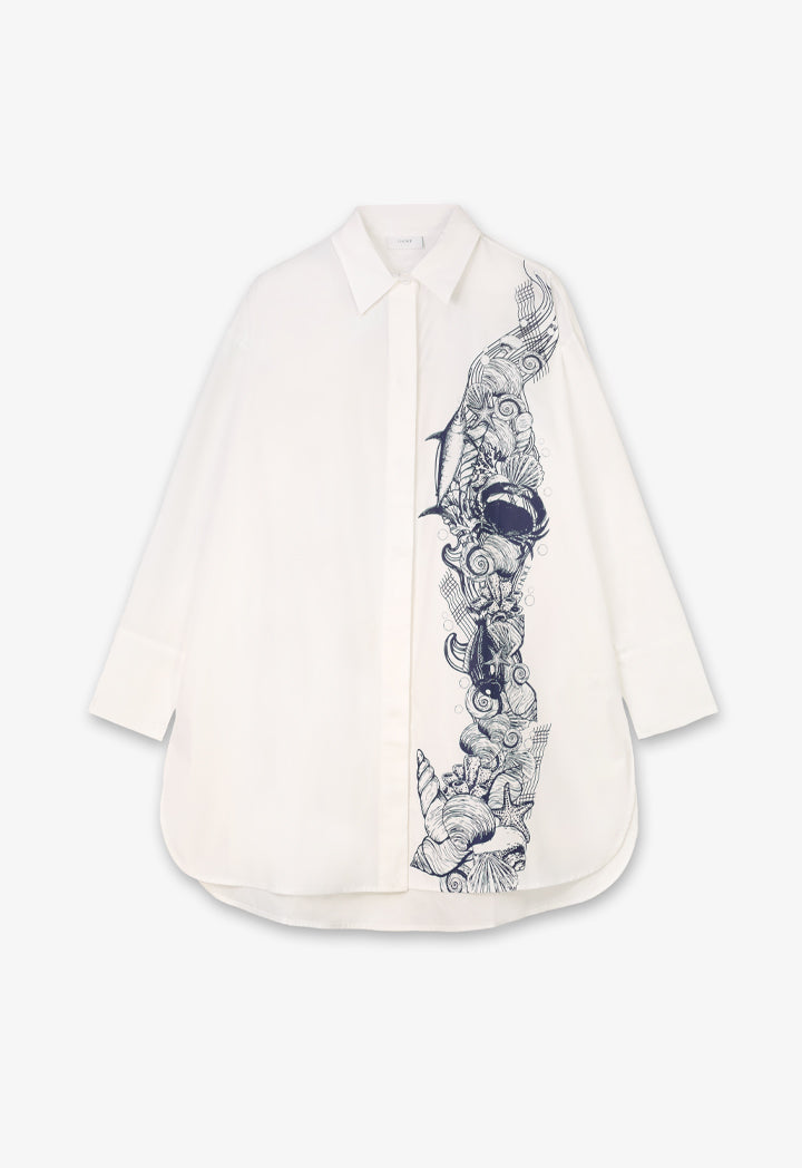 Choice Fish Printed Long Sleeves Shirt Off White