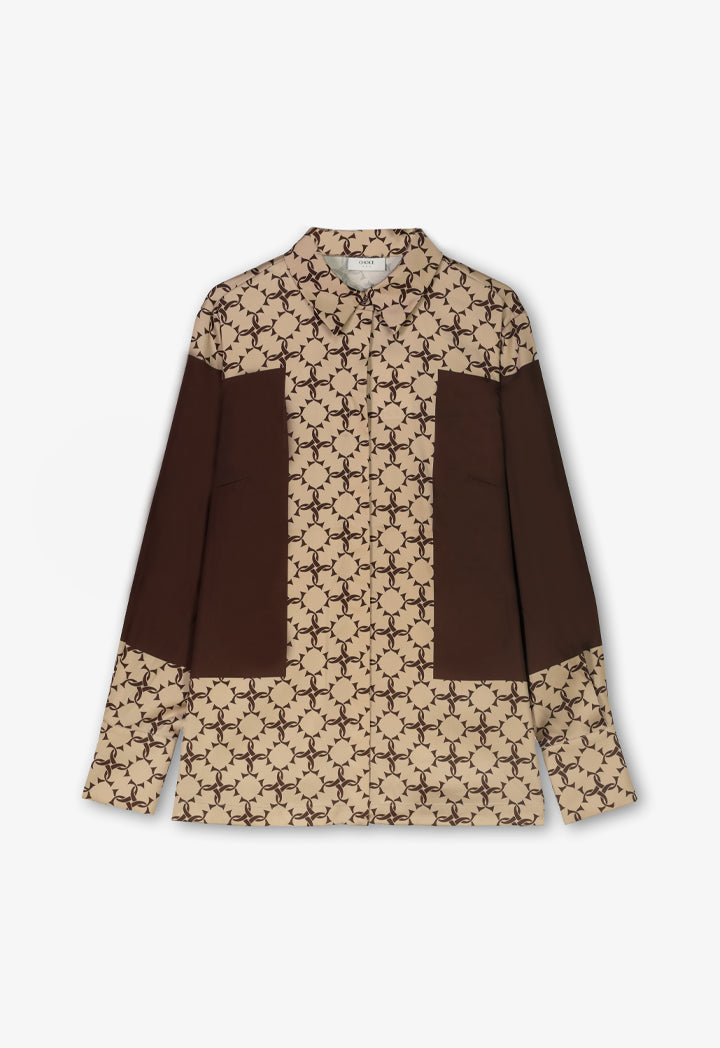 Choice Monogram Printed Long Sleeves Shirt Brown-Beige