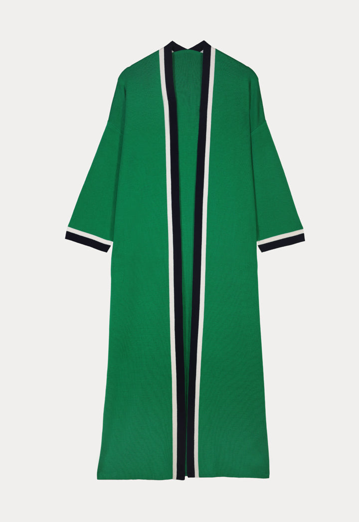 Choice Two Tone Stripe Border Abaya Green