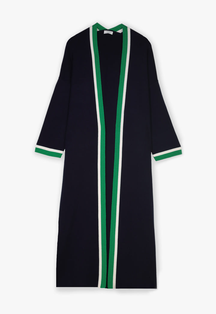 Choice Two Tone Stripe Border Abaya Navy