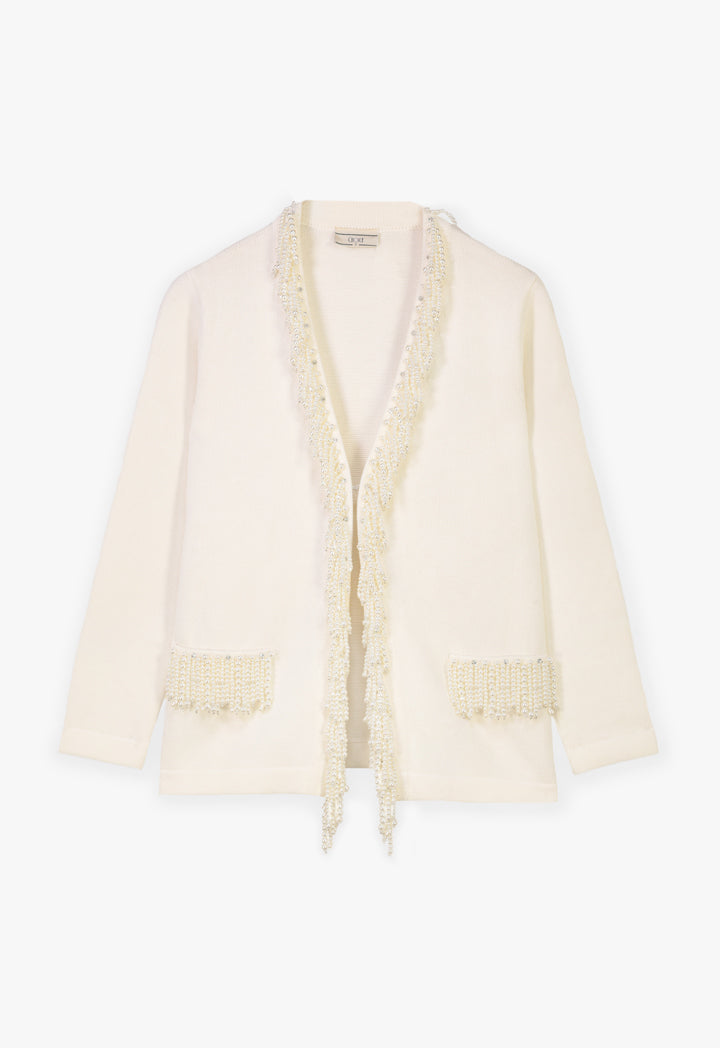 Choice Outerwear With Pearl-Embellished Offwhite