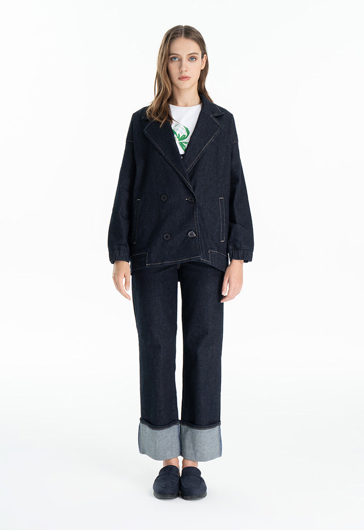 Choice Stitched Detail Denim Jacket Navy