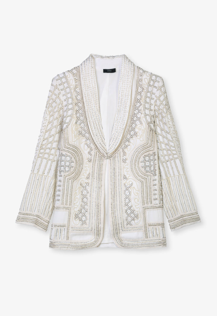 Choice Bead-Embroidered Patterned Blazer Offwhite