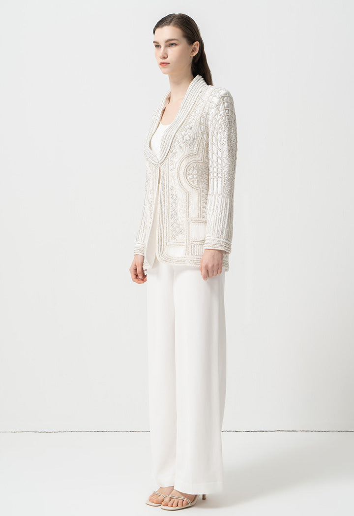 Choice Bead-Embroidered Patterned Blazer Offwhite